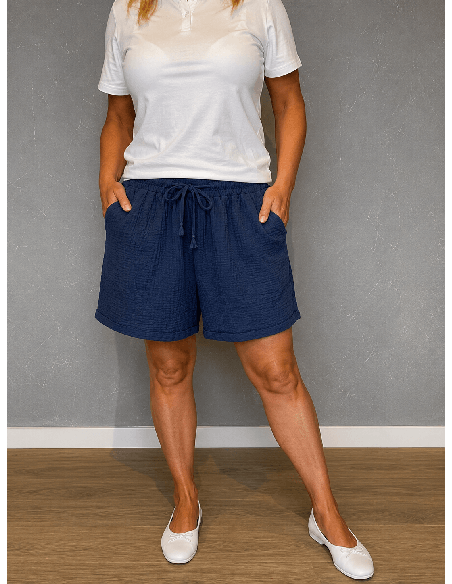 Navy muslin shorts med bindebånd til kvinder – TIPPY Collection