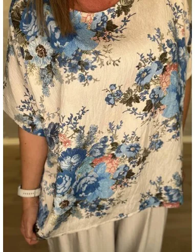 Blomster print med broderet look på sky bluse – TIPPY