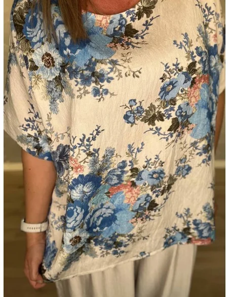 Blomster print med broderet look på sky bluse – TIPPY