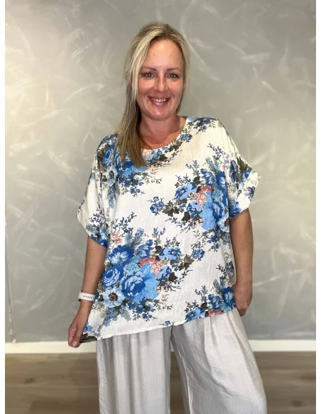 Sky bluse i viskosemix med blomster print og broderet look – Tippy Italian Select TIPPY