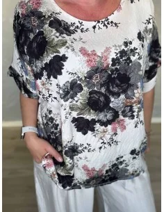 Sort bluse i viskosemix med blomster print og broderet look – Tippy Italian Select TIPPY 2