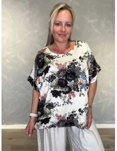 Sort bluse i viskosemix med blomster print og broderet look – Tippy Italian Select TIPPY