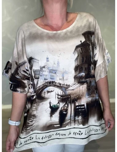 Venedi print på sand bluse – TIPPY