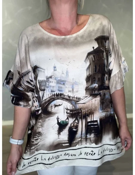 Venedi print på sand bluse – TIPPY