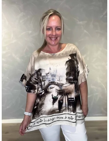 Sand Venedi bluse i viskose med flæseærmer – Tippy Collection TIPPY