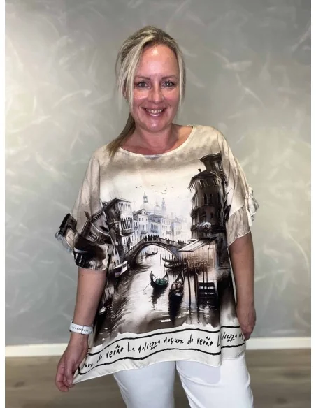 Sand Venedi bluse i viskose med flæseærmer – Tippy Collection TIPPY