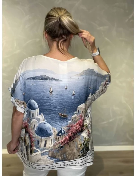 Bagside af sky Græsk By bluse til kvinder – TIPPY