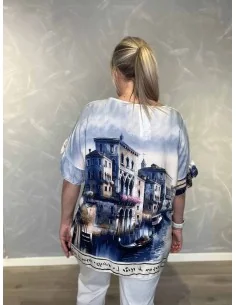Blå Venedi bluse i viskose med flæseærmer – Tippy Collection TIPPY 2