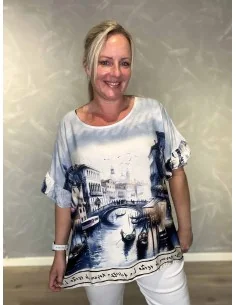 Blå Venedi bluse i viskose med flæseærmer – Tippy Collection TIPPY