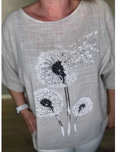 Sand bomuldsbluse med mælkebøtte print og similisten – Tippy Italian Select TIPPY 2