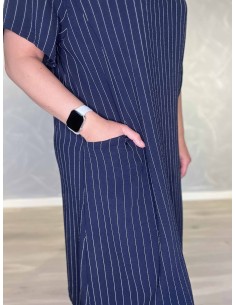 Navy stribet kjole i viskose med lommer – Tippy Italian Select TIPPY 2
