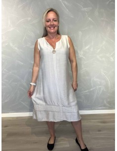 Lys grå midi kjole i viskose med sølvkant – Tippy Collection TIPPY
