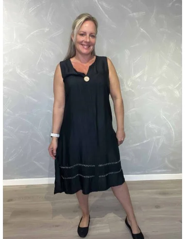 Sort midi kjole i viskose med sølvkant – Tippy Collection TIPP