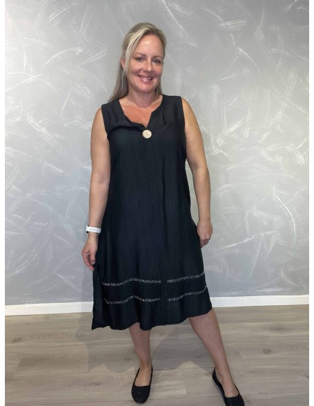 Sort midi kjole i viskose med sølvkant – Tippy Collection TIPP