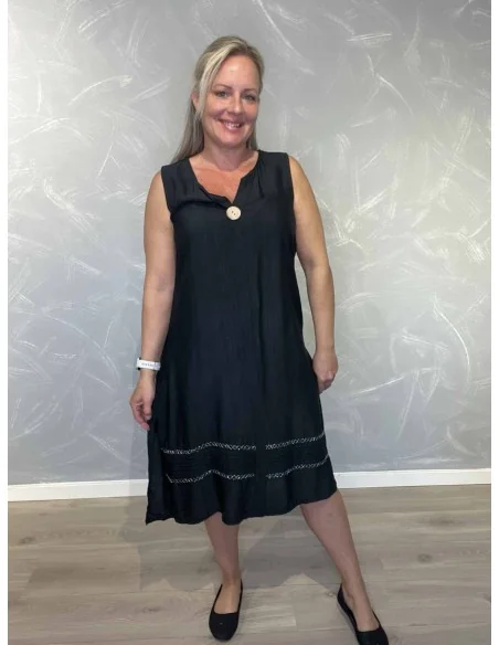 Sort midi kjole i viskose med sølvkant – Tippy Collection TIPP