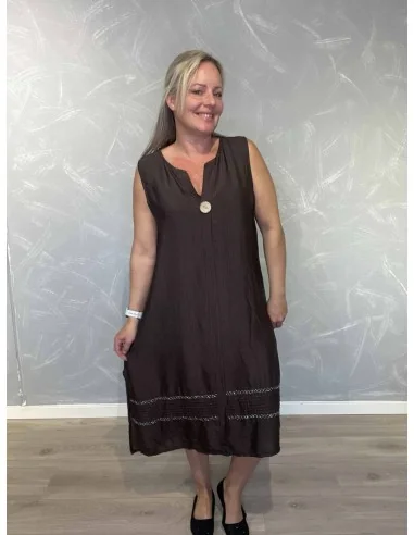 Brun midi kjole i viskose med sølvkant – Tippy Collection TIPPY