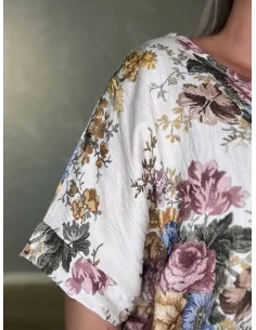 Multi farvet bluse i viskosemix med blomster print og broderet look – Tippy Italian Select TIPPY 2