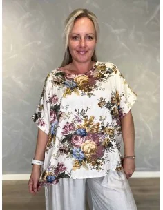 Multi farvet bluse i viskosemix med blomster print og broderet look – Tippy Italian Select TIPPY