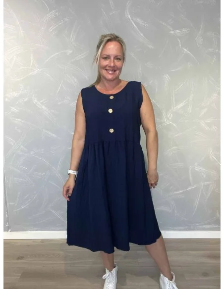 Navy midi kjole i viskose med knapdetaljer – Tippy Italian Select TIPPY