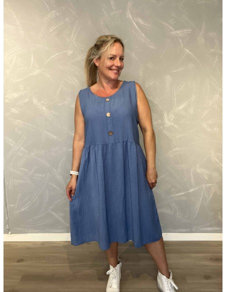 Jeans blå midi kjole i viskose med knapdetaljer – Tippy Italian Select TIPPY