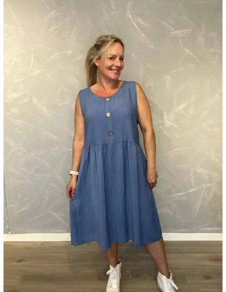Jeans blå midi kjole i viskose med knapdetaljer – Tippy Italian Select TIPPY