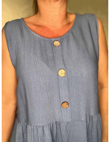Knapdetaljer på jeans blå midi kjole – TIPPY