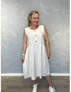 Sand midi kjole i viskose med knapdetaljer – Tippy Italian Select TIPPY
