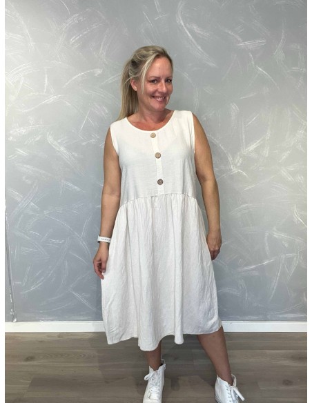Sand midi kjole i viskose med knapdetaljer – Tippy Italian Select TIPPY