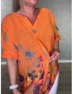 Orange tunika med blomsterprint og V-udskæring – TIPPY Italian Select TIPPY 2