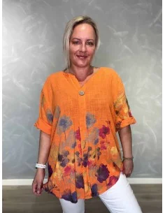 Orange tunika med blomsterprint og V-udskæring – TIPPY Italian Select TIPPY