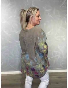 Taupe tunika med blomsterprint og V-udskæring – TIPPY Italian Select TIPPY 2