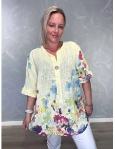 Gul tunika med blomsterprint og V-udskæring – TIPPY Italian Select TIPPY