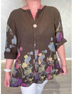 Brun tunika med blomsterprint og V-udskæring – TIPPY Italian Select TIPPY 2