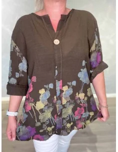 Brun tunika med blomsterprint og V-udskæring – TIPPY Italian Select TIPPY 2