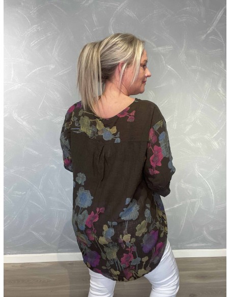 Bagside af brun blomstret tunika til kvinder – TIPPY