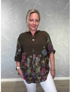 Brun tunika med blomsterprint og V-udskæring – TIPPY Italian Select TIPPY