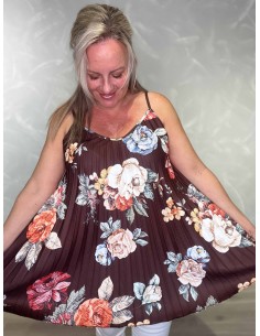 Brun stroptop i polyester, viskose og elastan med blomsterprint – TIPPY Italian Select TIPPY 2