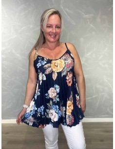 Navy stroptop i polyester, viskose og elastan med blomsterprint – TIPPY Italian Select TIPPY