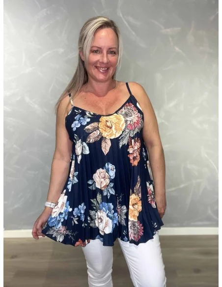 Navy stroptop i polyester, viskose og elastan med blomsterprint – TIPPY Italian Select TIPPY