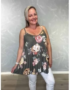 Grøn stroptop i polyester, viskose og elastan med blomsterprint – TIPPY Italian Select TIPPY