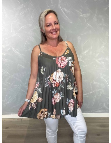 Grøn stroptop i polyester, viskose og elastan med blomsterprint – TIPPY Italian Select TIPPY