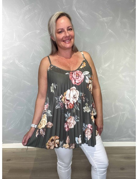 Grøn stroptop i polyester, viskose og elastan med blomsterprint – TIPPY Italian Select TIPPY