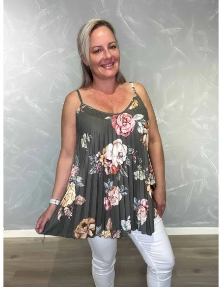 Grøn stroptop i polyester, viskose og elastan med blomsterprint – TIPPY Italian Select TIPPY
