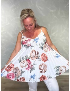 Hvid stroptop i polyester, viskose og elastan med blomsterprint – TIPPY Italian Select TIPPY 2