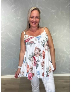 Hvid stroptop i polyester, viskose og elastan med blomsterprint – TIPPY Italian Select TIPPY