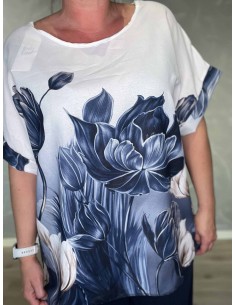 Navy sæt i polyester, viskose og elastan med blomsterbluse – TIPPY Italian Select TIPPY 2