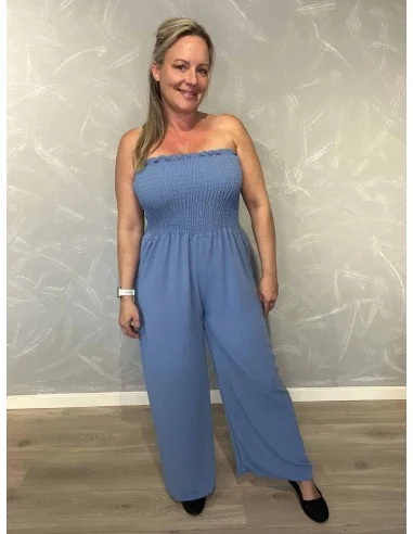 Blå buksedragt i viskose og polyester med smock – TIPPY Italian Select TIPPY