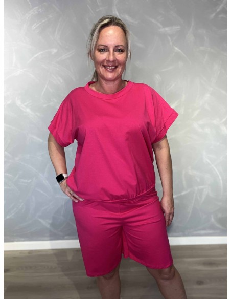 Pink sæt i bomuld med elastan med shorts og bluse – TIPPY Collection TIPPY