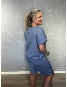 Blåt sæt i bomuld med elastan med shorts og bluse – TIPPY Collection TIPPY 2