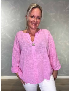 Pink bluse i bomuld med knap – TIPPY Collection TIPPY